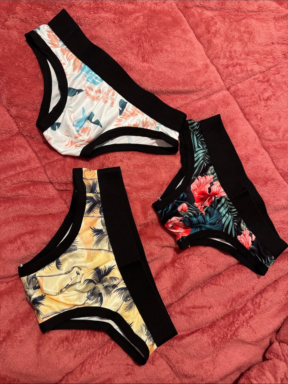 men's Tropical Print Bikini Briefs with Black Trim - Pack